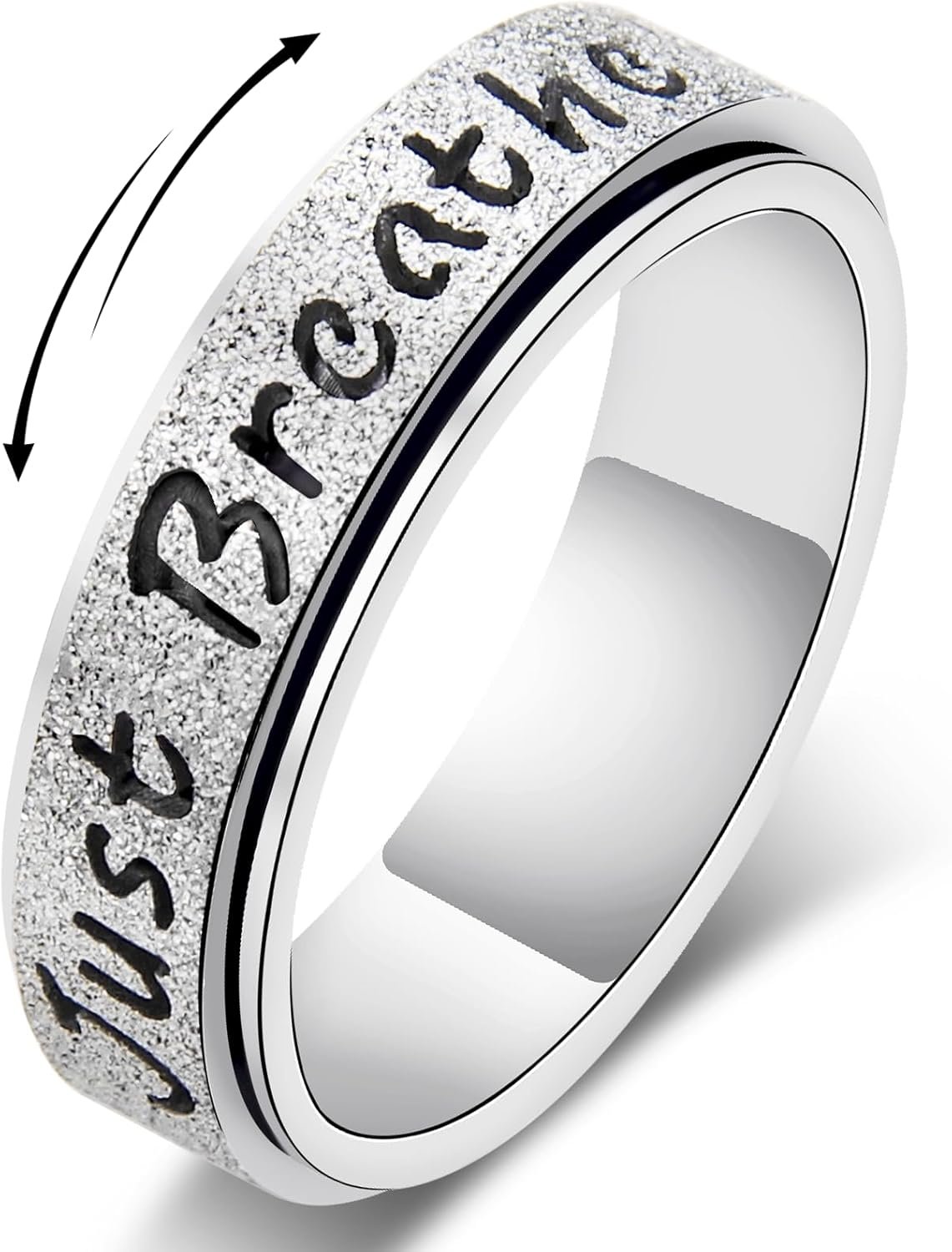 Fidget Spinner Ring for Women – Just Breathe Inspirational Hope Rings, Stainless Steel Anxiety Women’s Ring for Stress Relief, Thumb Rotating Rings for Adults Jewelry Gift for Her