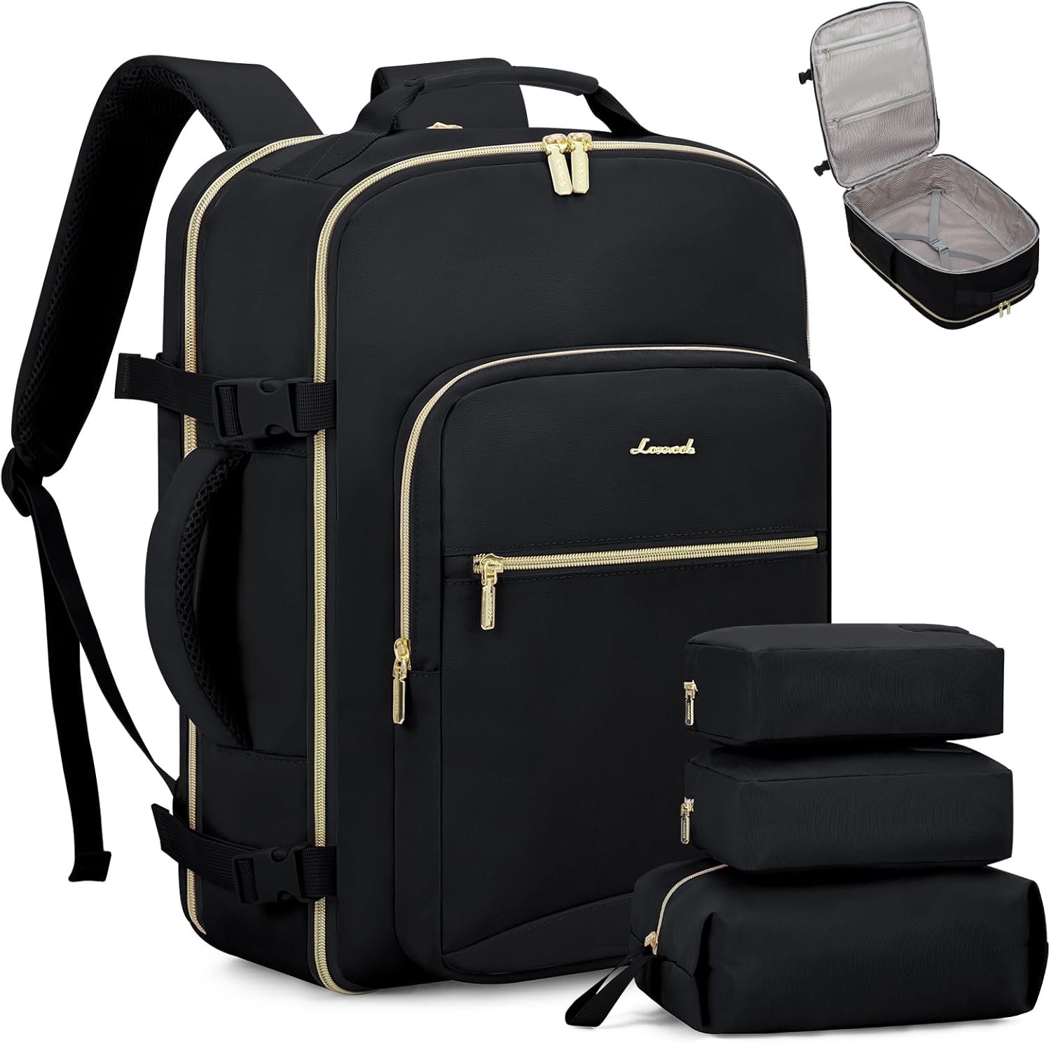 LOVEVOOK 40L Travel Backpack Flight Approved Carry on Backpack,3 Packing Cubes,Waterproof Personal Item Travel Bag,TSA Carry on Luggage Suitcase Travel Essentials,Gifts for Women & Men,fits 17″ Laptop