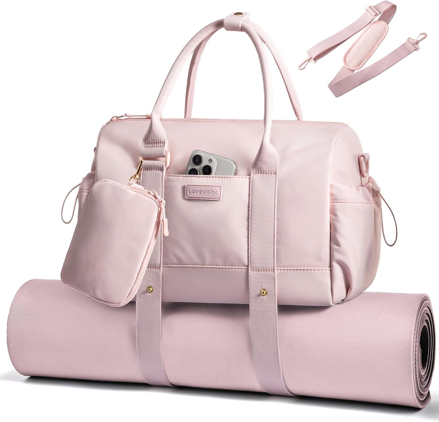 LOVEVOOK Small Gym Bag for Women with Yoga mat Holder, Mini Duffle Bag for Travel with Wet Pocket, Overnight Personal Item Bags, Lightweight Carry on Weekender Duffel for Workout, Dance, Ballet