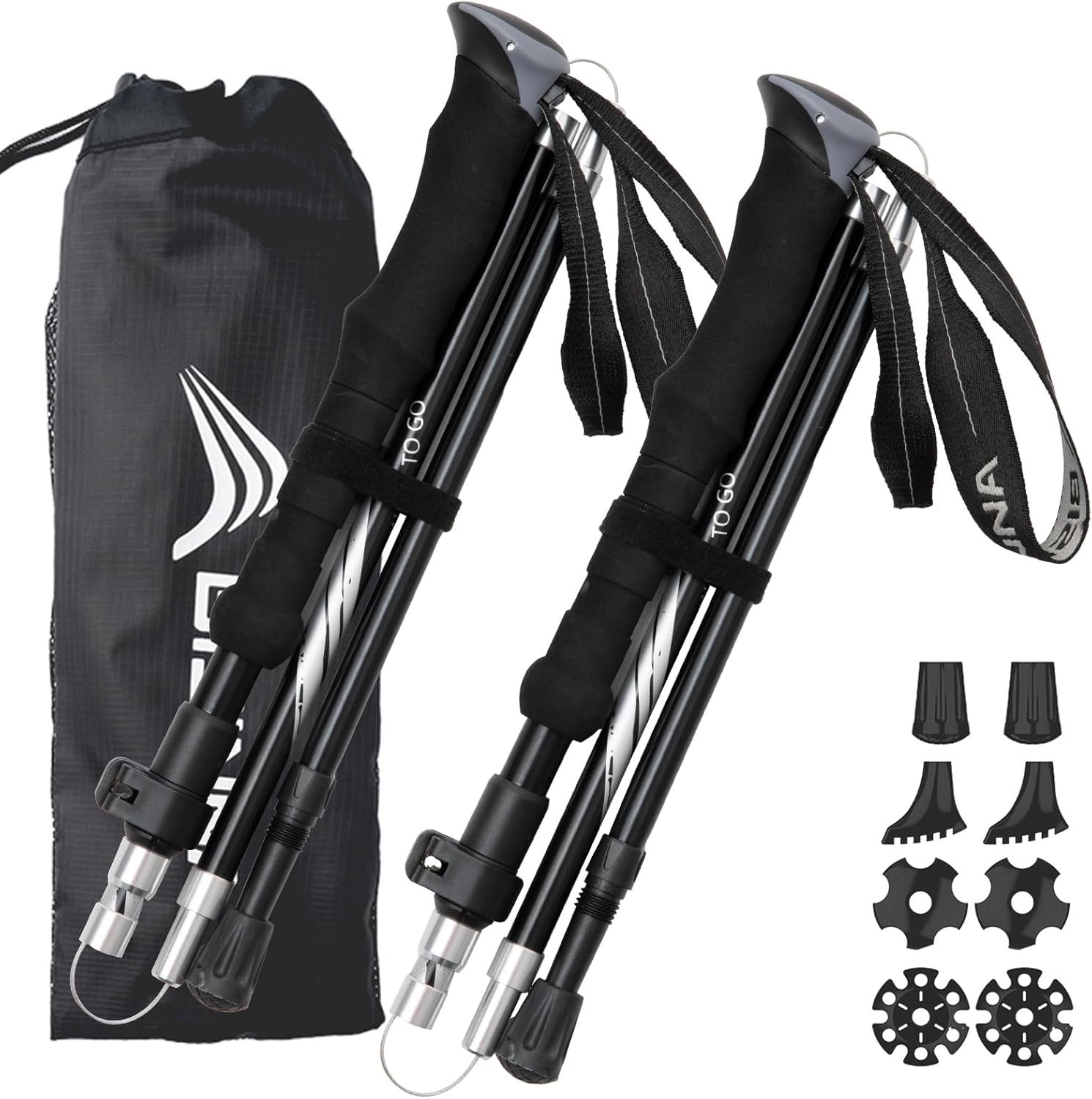 BISINNA Hiking Poles Collapsible Trekking Poles Aluminum Alloy Hiking Sticks 2 pc Lightweight Adjustable Folding Stick for Wowen Men Walking Sticks with Quick Lock System