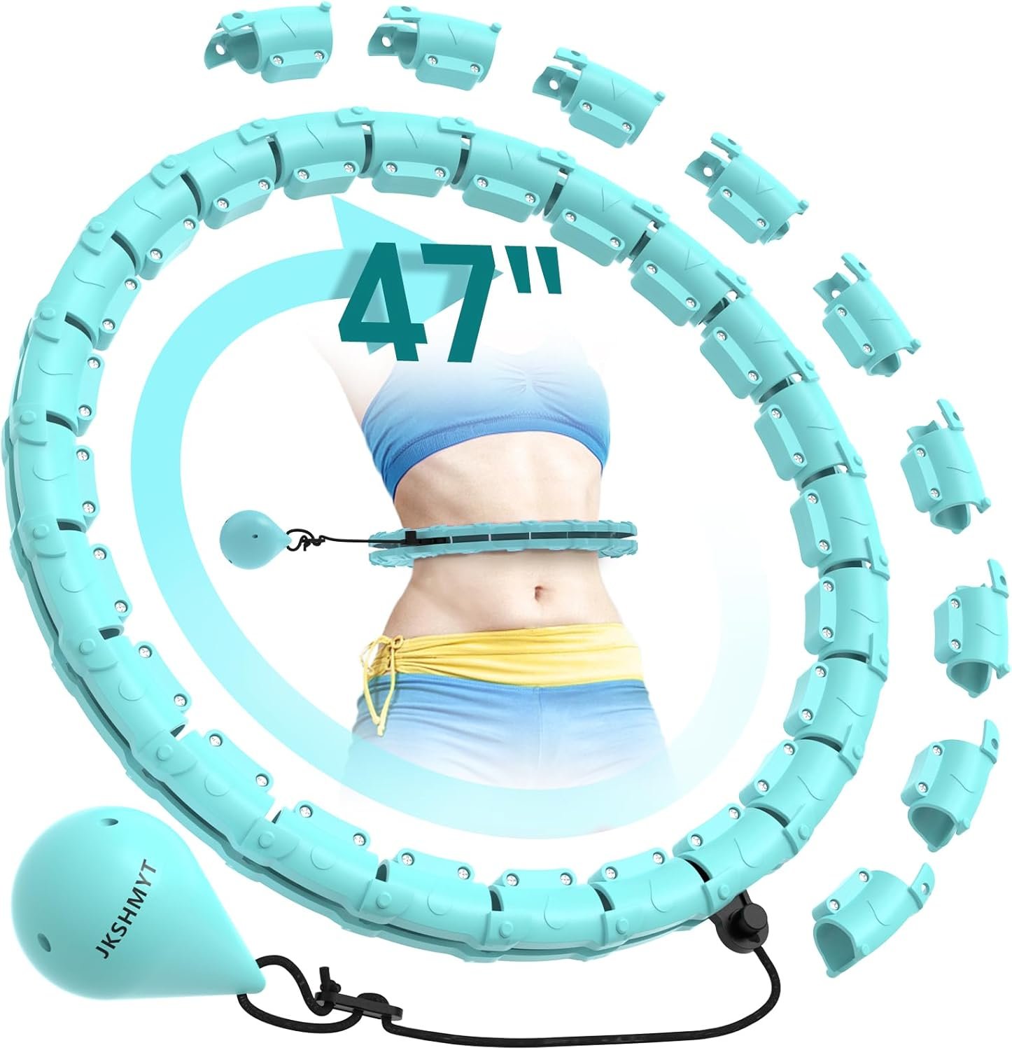 JKSHMYT Weighted Hula Circle Hoops for Adults Weight Loss, Infinity Fitness Hoop Plus Size 47 Inch, 24 Detachable Links, Exercise Hoop Suitable for Women and Beginners