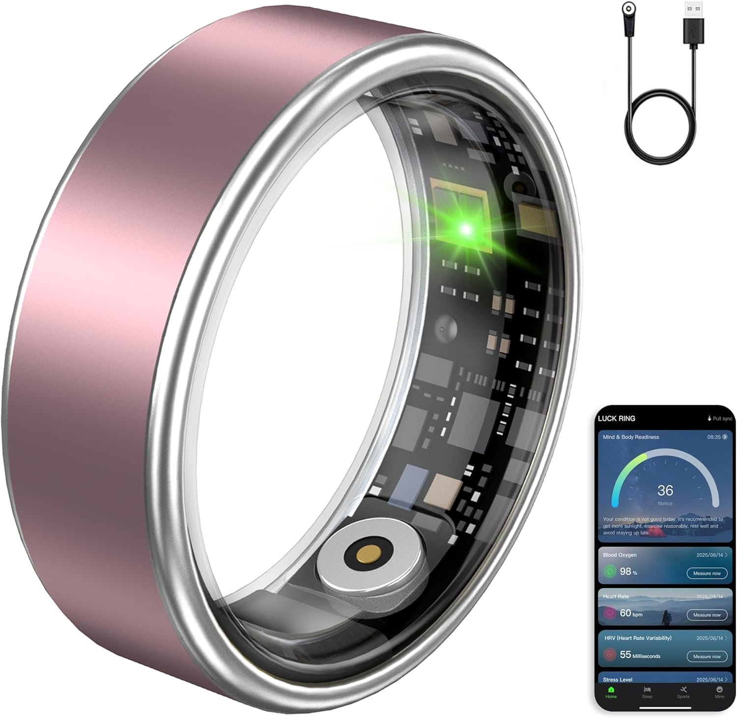 Smart Ring for Women & Men, Fitness Tracker Ring with Heart Rate Monitor, HRV, Sleep Tracking, No Subscription Fee, 10ATM Waterproof Activity Ring for iOS & Android (Matte Pink, 8)