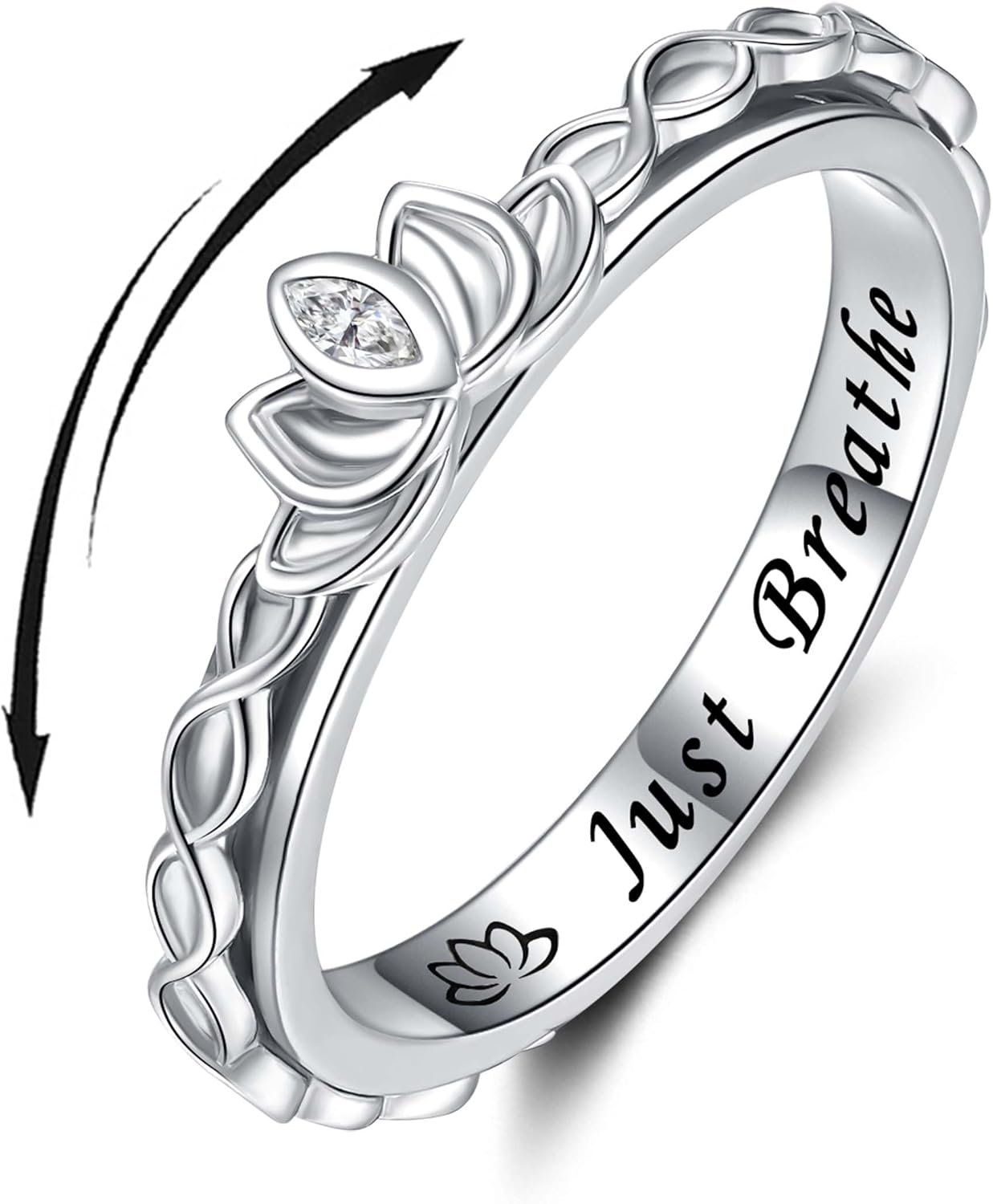 Anxiety Fidget Spinner Ring for Women: 925 Sterling Silver Stress Relief Spin Band Ring for Anxiety Jewelry Birthday Gifts