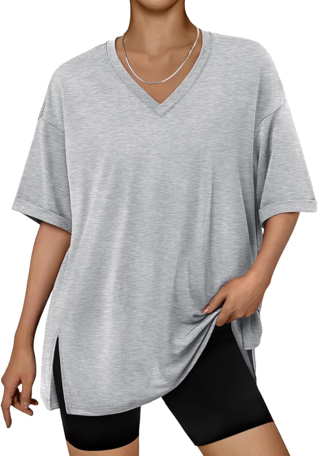 Trendy Queen Plus Size Oversized V Neck Tshirt Breathable Workout Homing Wear
