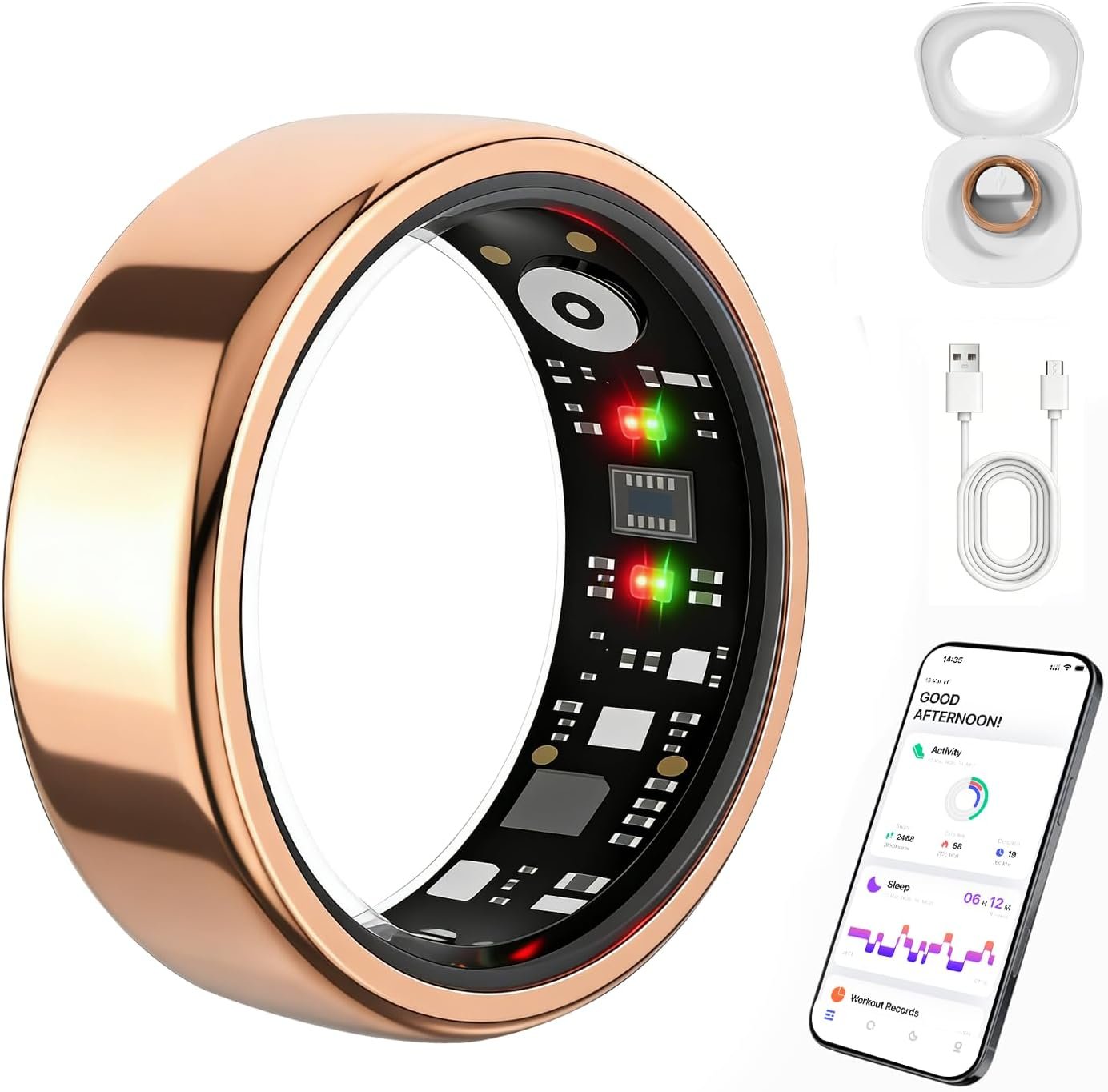Smart Ring for Women Men, Health Fitness Ring Gen 3 with Free App No Subscription Fee, Stress & Sleep Monitor, Heart Rate & Step Tracker, IP68 Waterproof, Android/iOS Compatible (Rosegold,7)