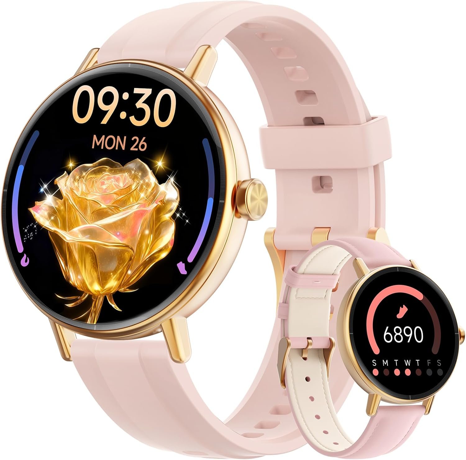 Smart Watch for Women,1.57″ Touch Screen Smartwatch for iPhone& Samsung& Android,Answer/Make Call,Fitness Tracker with Heart Rate/SpO2/Sleep Monitor,IP68 Waterproof,110+ Sports Mode,2 Bands