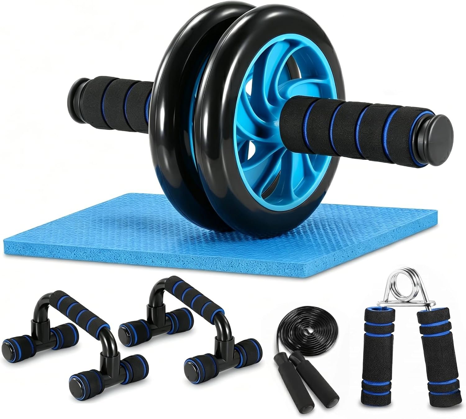 TOMSHOO AB Wheel Roller Kit with Push-Up Bar, Knee Mat, Jump Rope and Hand Gripper – Home Gym Workout for Men Women Core Strength & Abdominal Exercis