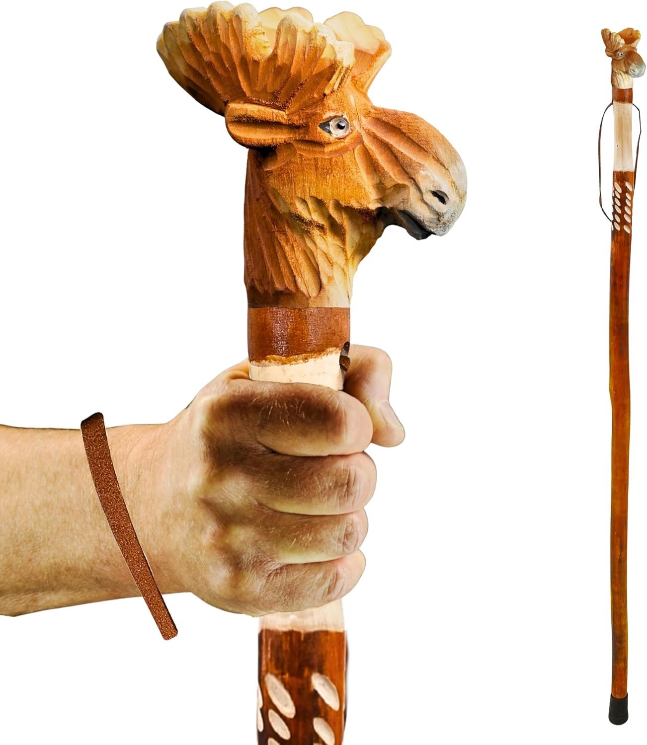 Carved Walking Stick with Animal Head – Lightweight and Strong Wooden Treckking Pole & Cane for Men Women & Seniors – A Hiking Gear Sculpted in Wood