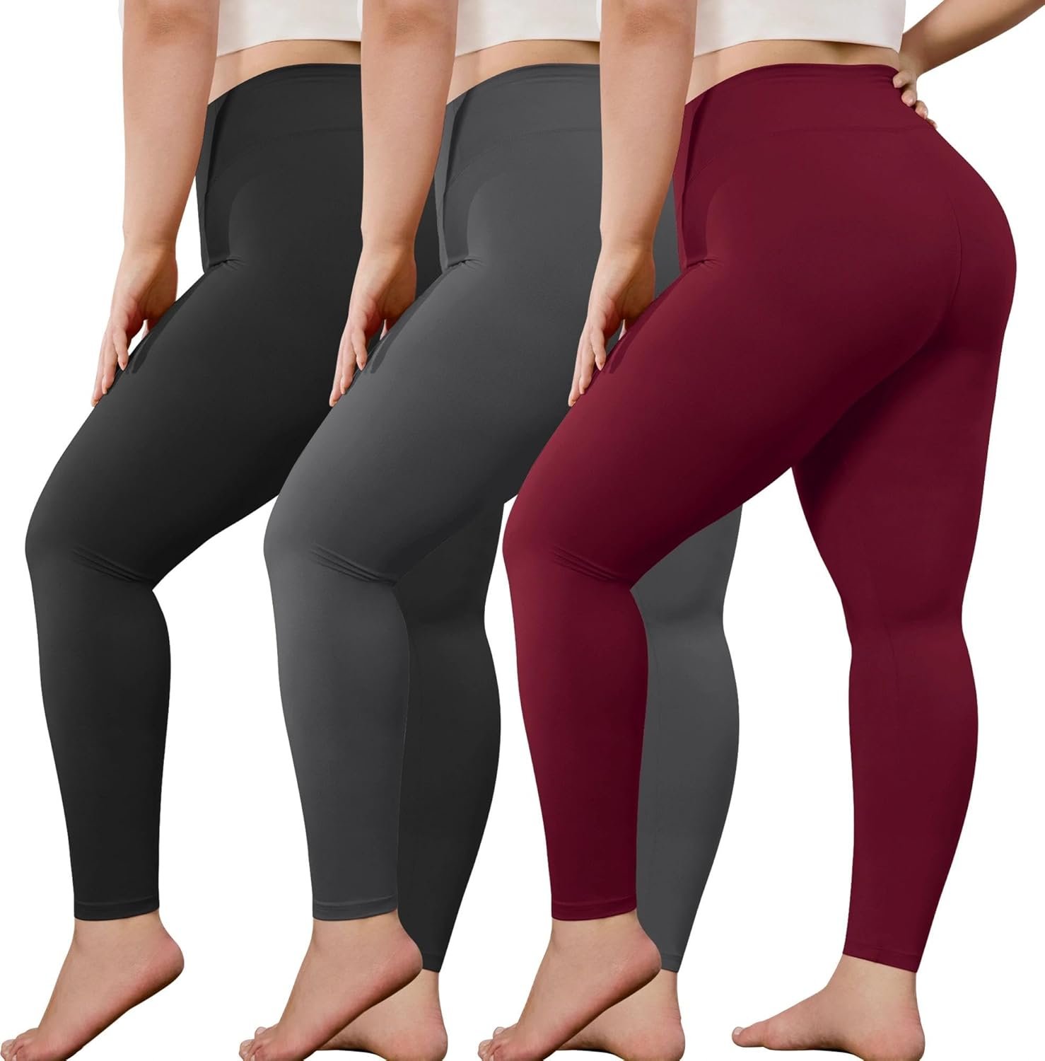 VALANDY Creamlush Plus Size Leggings for Women-3 Packs Stretchy Soft High Waisted Women’s Leggings Lounge Yoga Pants