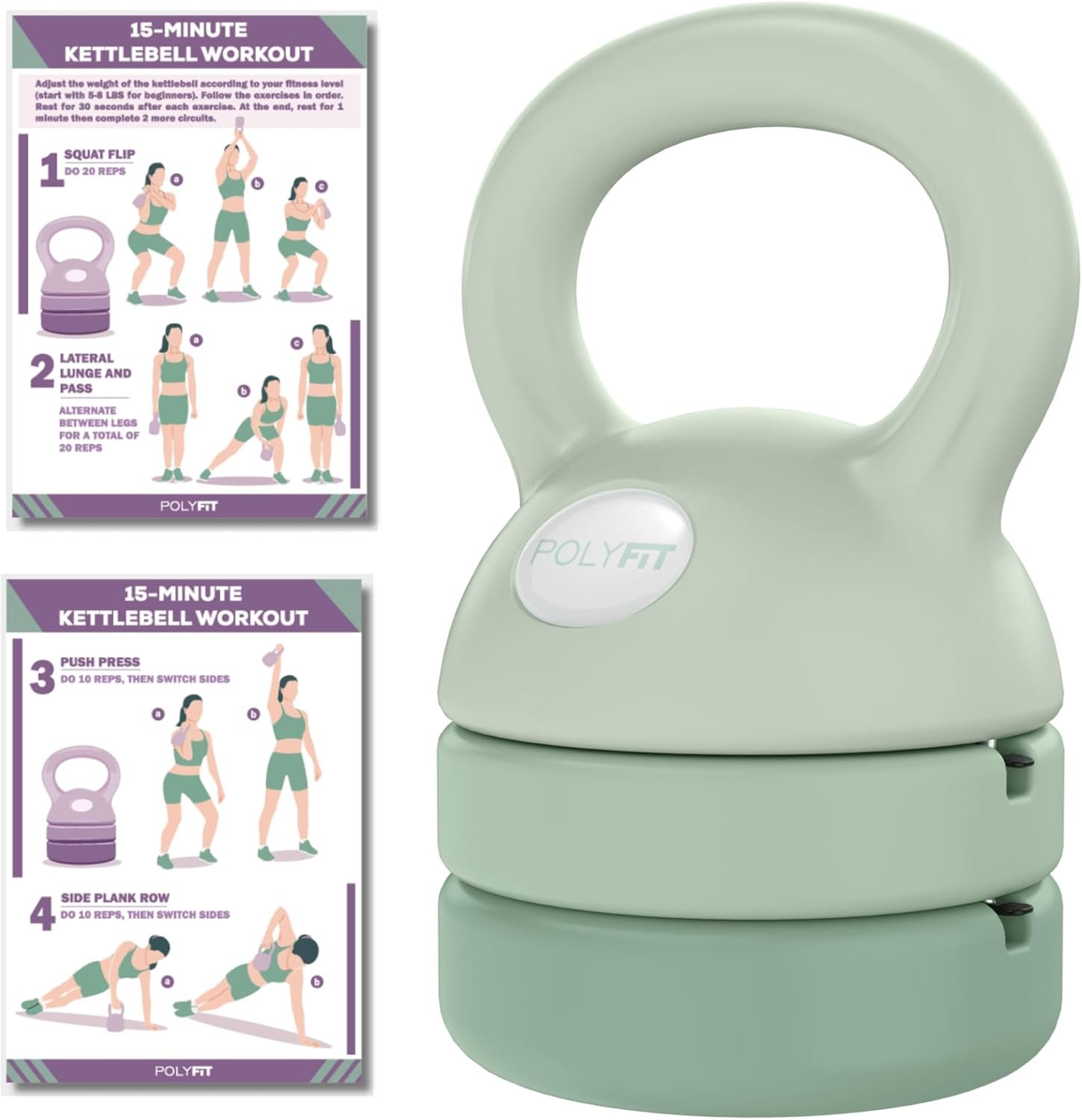 Polyfit Adjustable Kettlebell | 5 lb – 12 lb | Kettlebells Weights Set for Home Gym | Kettle Bell Sets for Women at Home