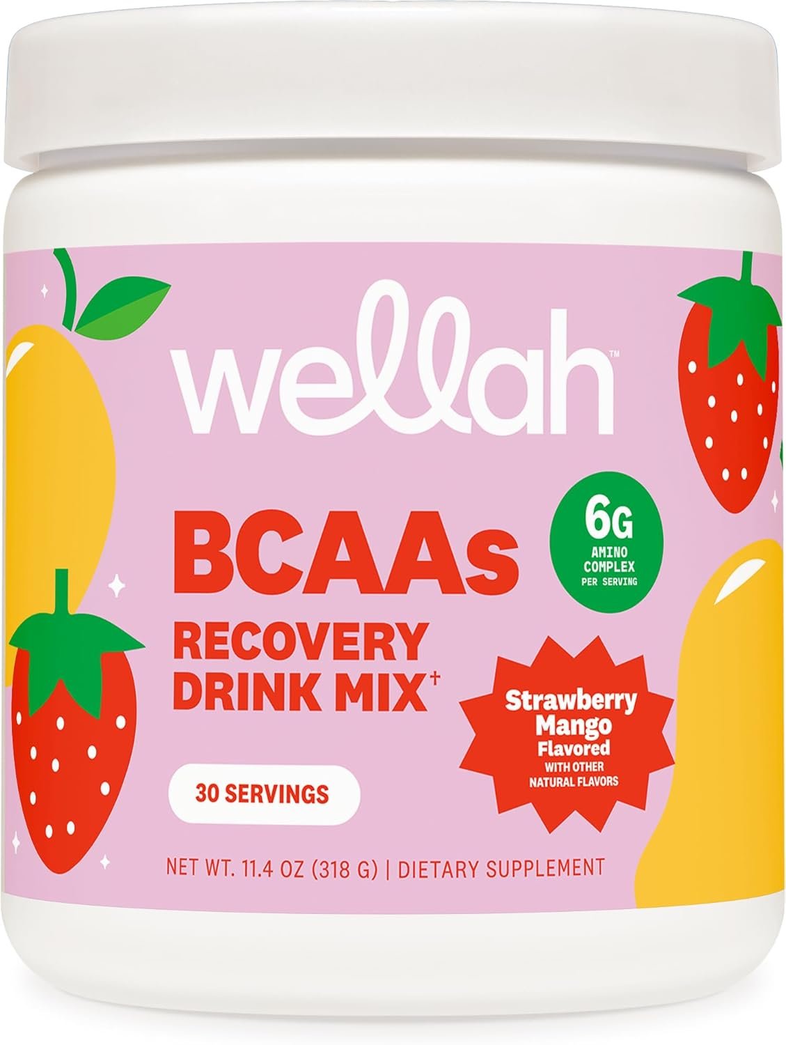 Wellah BCAAs (Strawberry Mango Flavored) 30 Servings – BCAA Powder with Hydration Complex