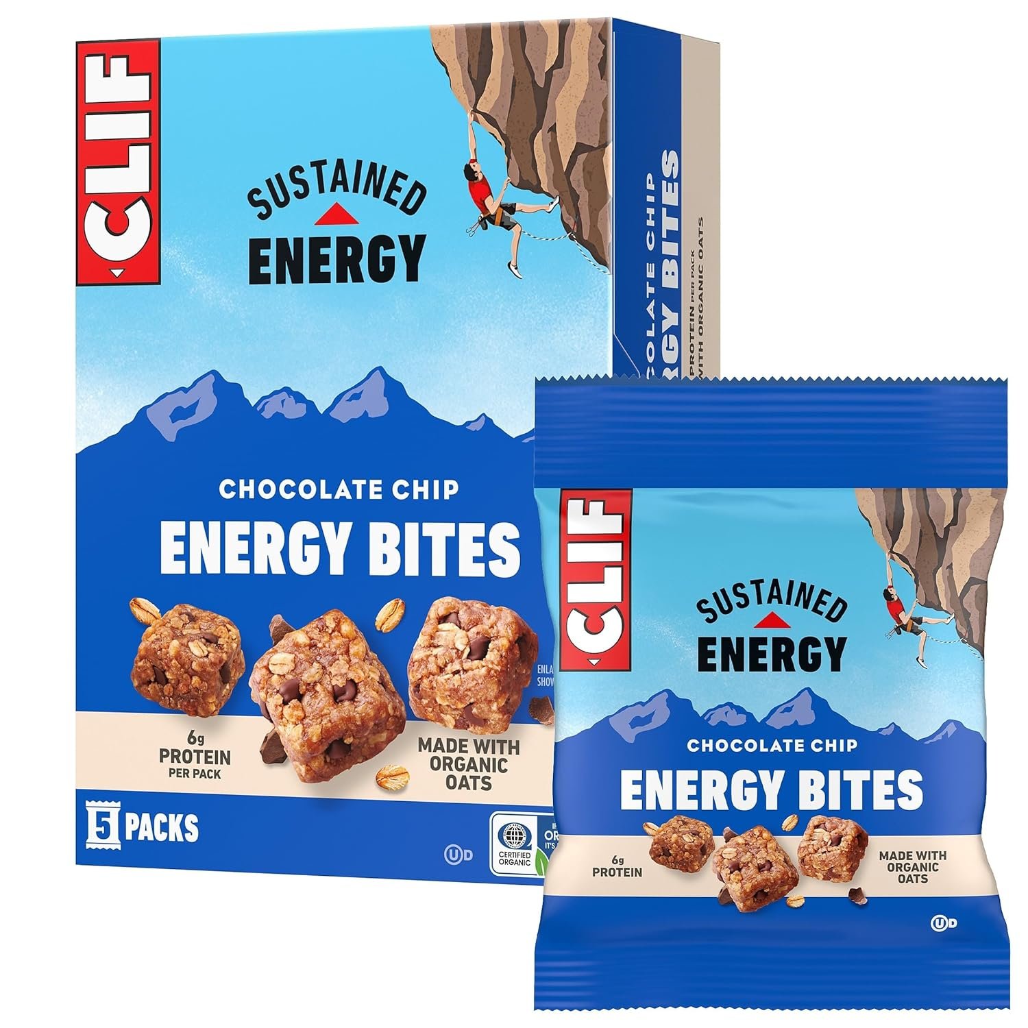 ​​CLIF BAR Energy Bites – Chocolate Chip – Made with Organic Oats – 6g Plant Based Protein – Non-GMO (5 Packs)​