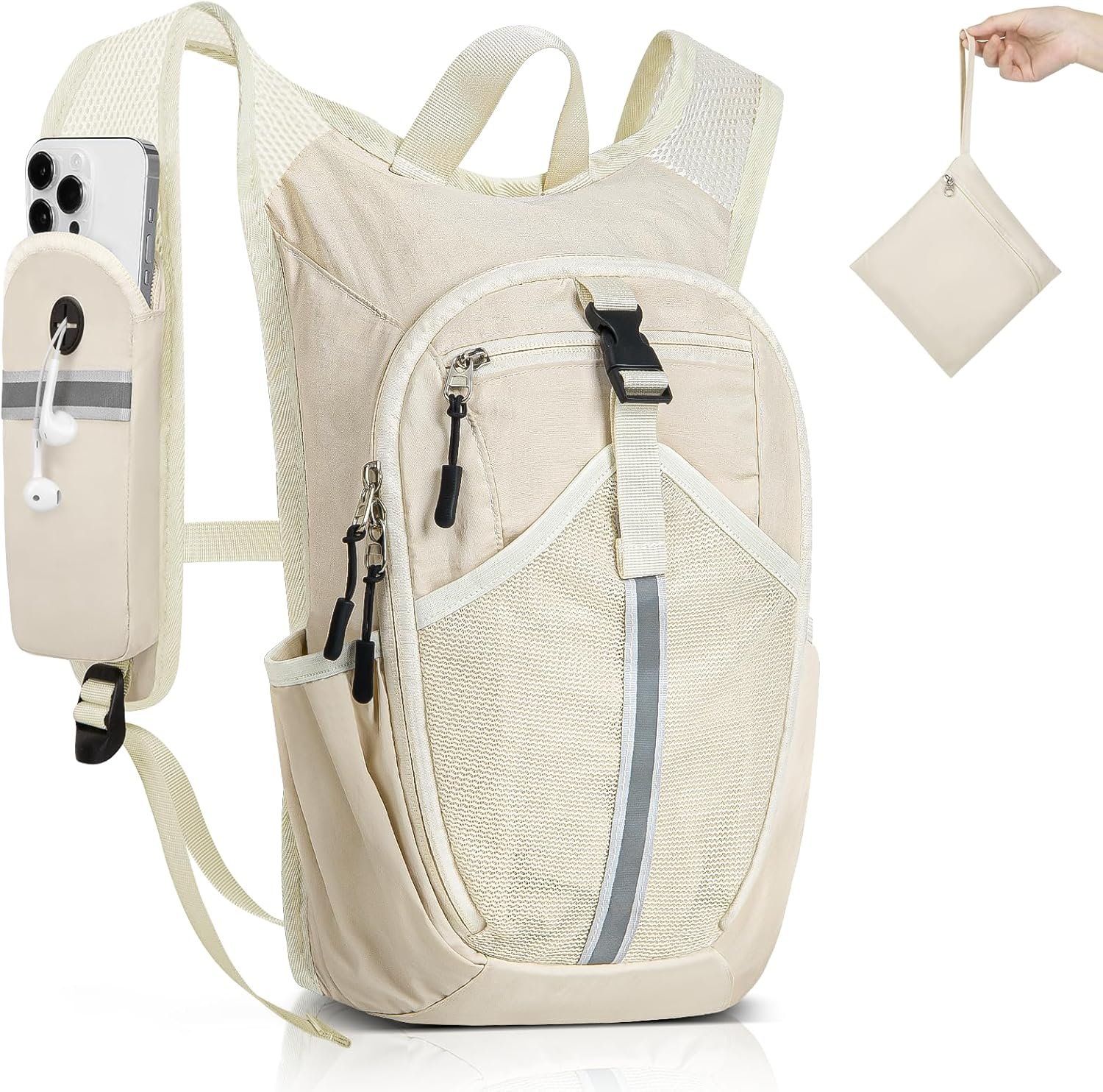 Small Hiking Backpack 15L- Lightweight Packable Foldable Backpack for Travel Camping Outdoor Commute, Compact Rucksack for Women Men(Beige)