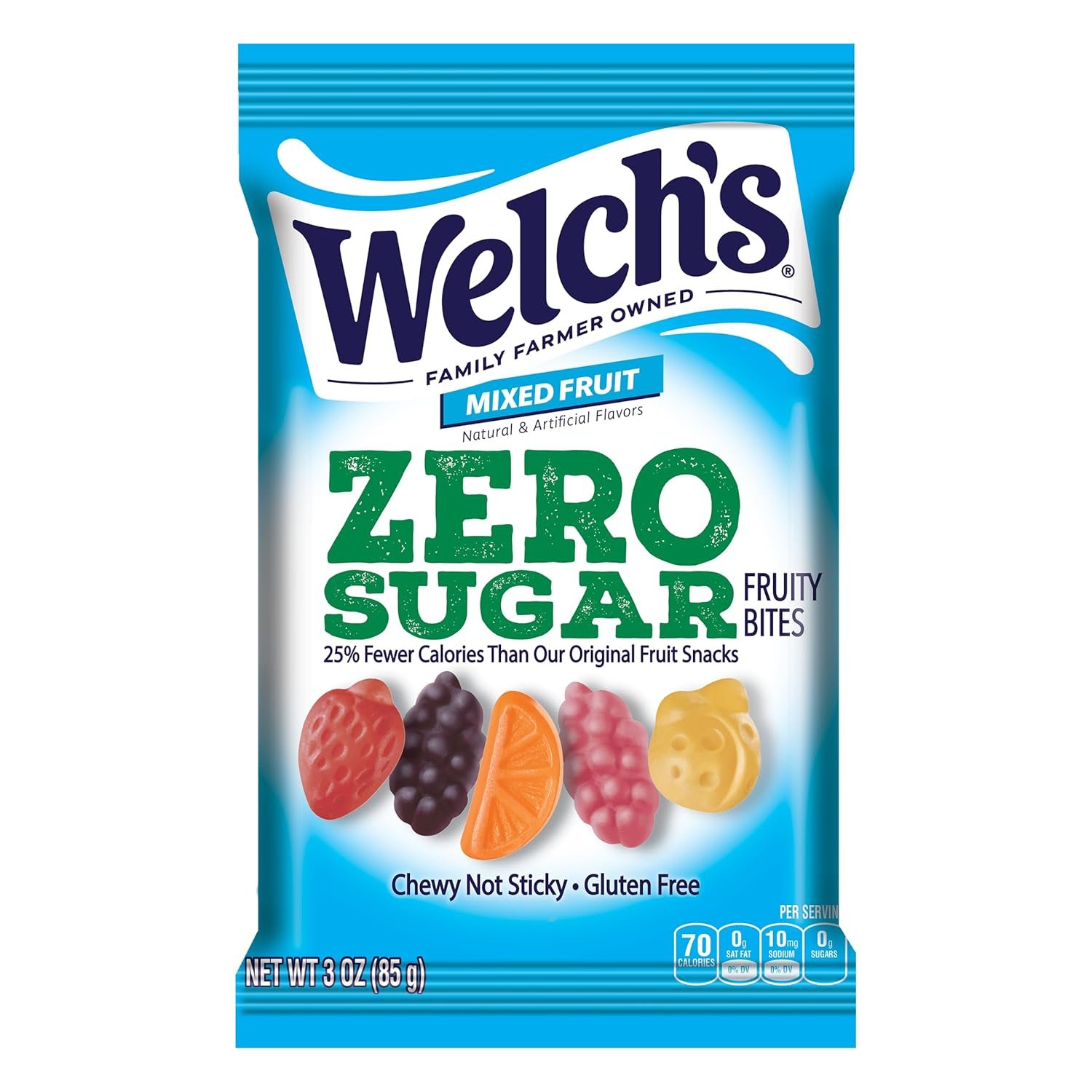 Welch’s Zero Sugar Fruity Bites, Mixed Fruit Snack Pack, Gluten Free & Sugar Free Snacks, 3oz Snack Pack (Pack of 1)