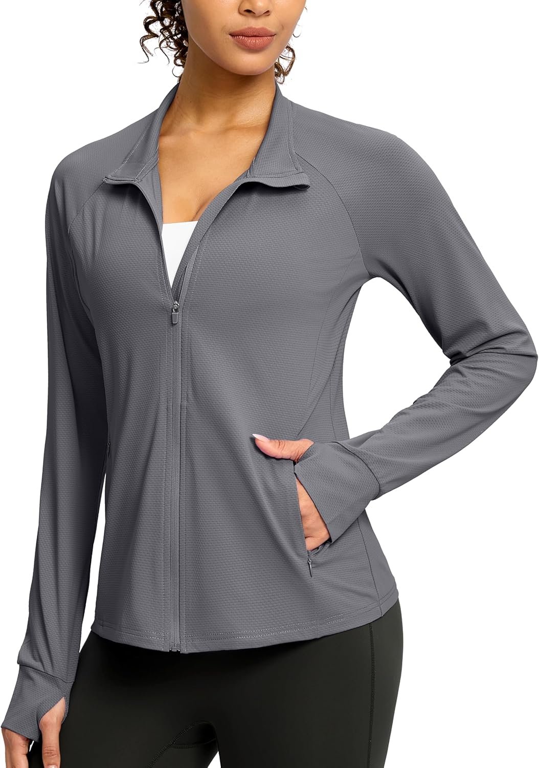 G Gradual Women’s Lightweight Athletic Jacket Sun Protection UPF 50+ Zip Up 4 Pockets Long Sleeve Shirts Workout Running