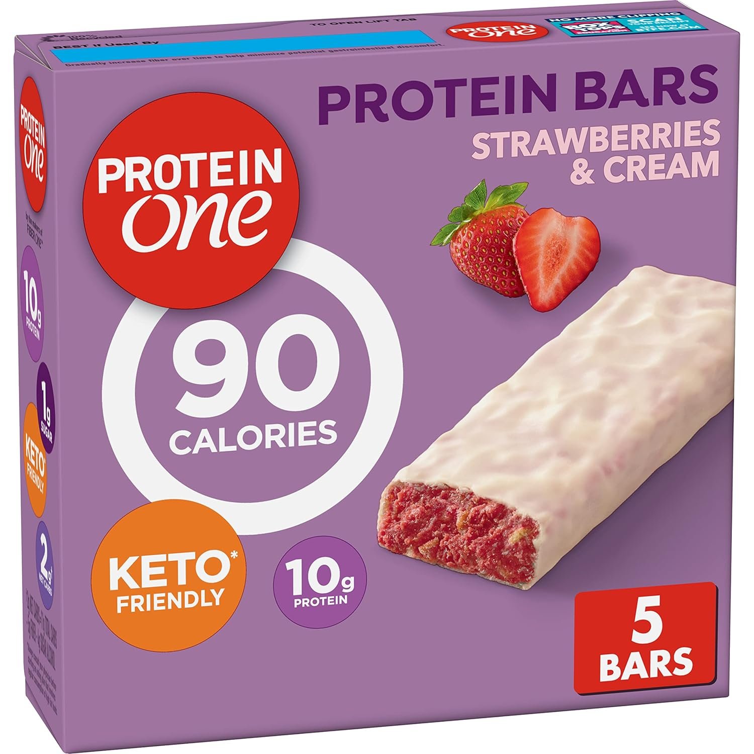 Protein One Strawberries and Cream Protein Bars, GLP-1 Friendly, 5 Ct, 4.8 oz