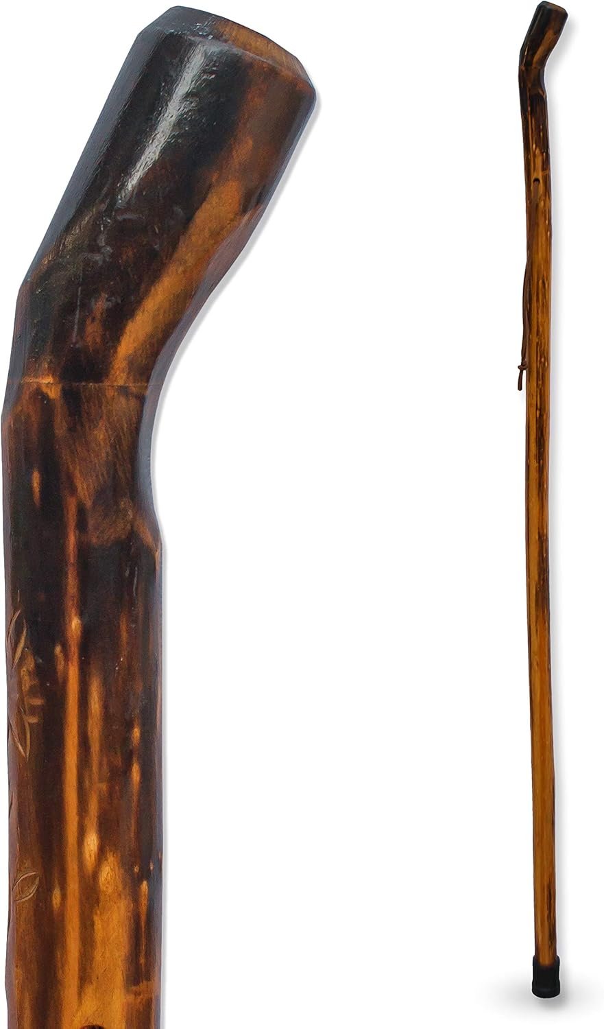RMS Nature Wood Walking Stick – Wooden Hiking Stick and Trekking Pole with Leather Wrist Strap