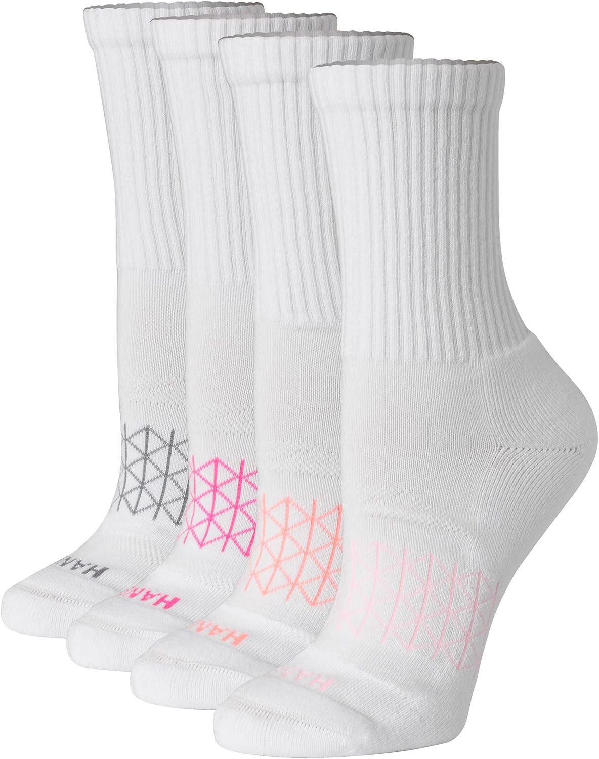 Hanes Women’s Cushioned Crew Socks, Absolute Active Crew Socks for Women, Seamless Toe, 4-Pairs