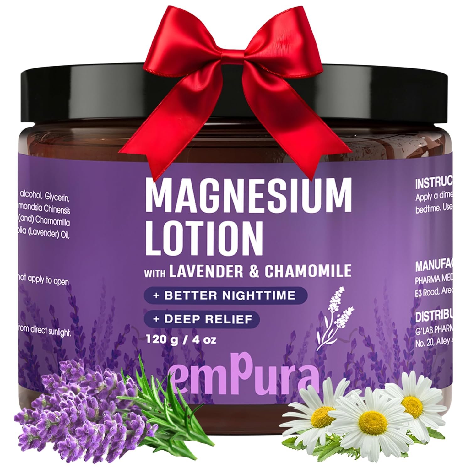 EMPURA Magnesium Lotion with Lavender & Chamomile – Fast Absorbing Magnesium Cream for Relaxation & Muscle Relief, Hand Leg or Foot Lotion, Self Care Gifts for Women, Relaxing Gifts For Women (4oz)