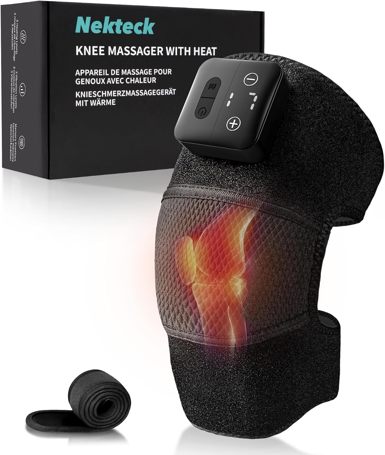 Nekteck Knee Massager with Heat – Cordless Heated Knee Brace with Vibration for Pain Relief, Rechargeable Knee Heating Massager with 5 Heat Levels and 3 Massage Mode, Ideal Gift for Mom Dad