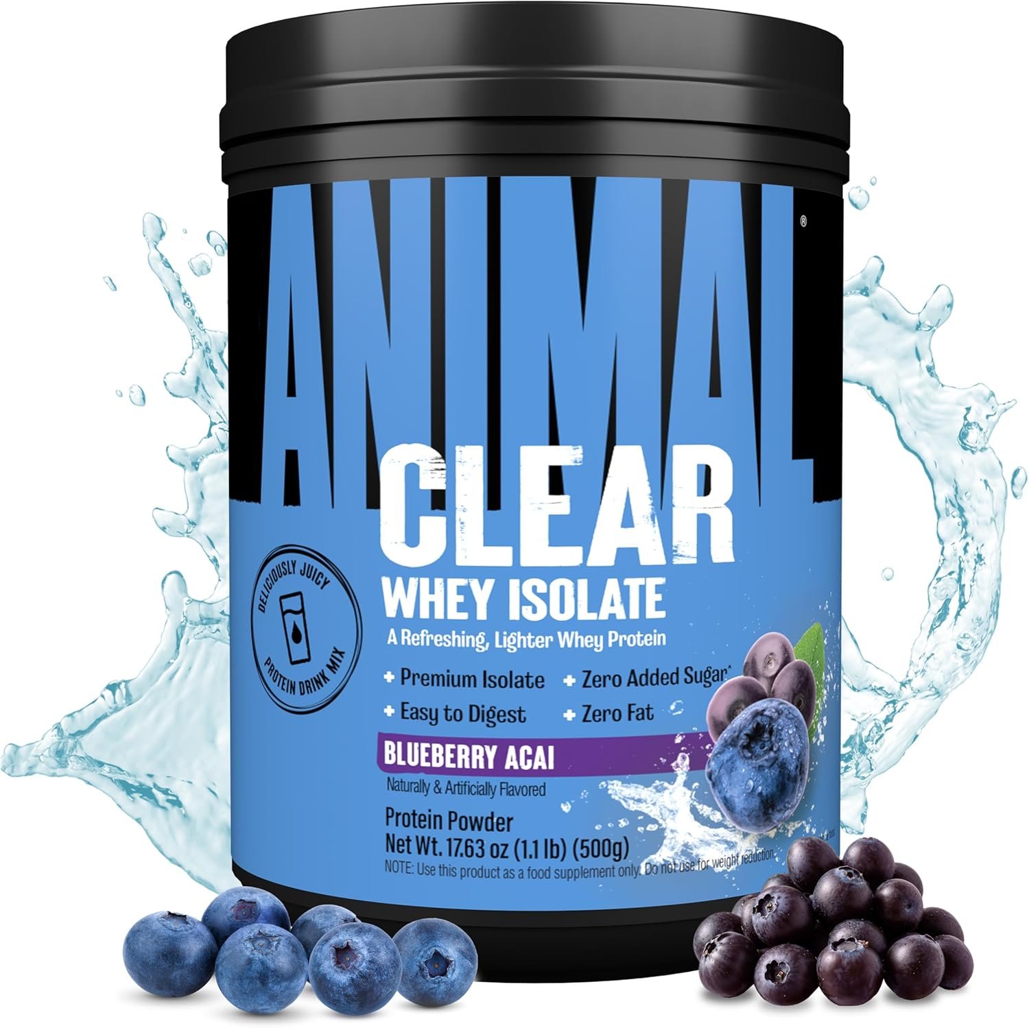 Clear Whey Isolate Protein Powder – Easy to Digest and Mix, 5g BCAA, Deliciously Juicy, Refreshing Anytime Drink for Men and Women, Blueberry Acai 500g (20 Servings)