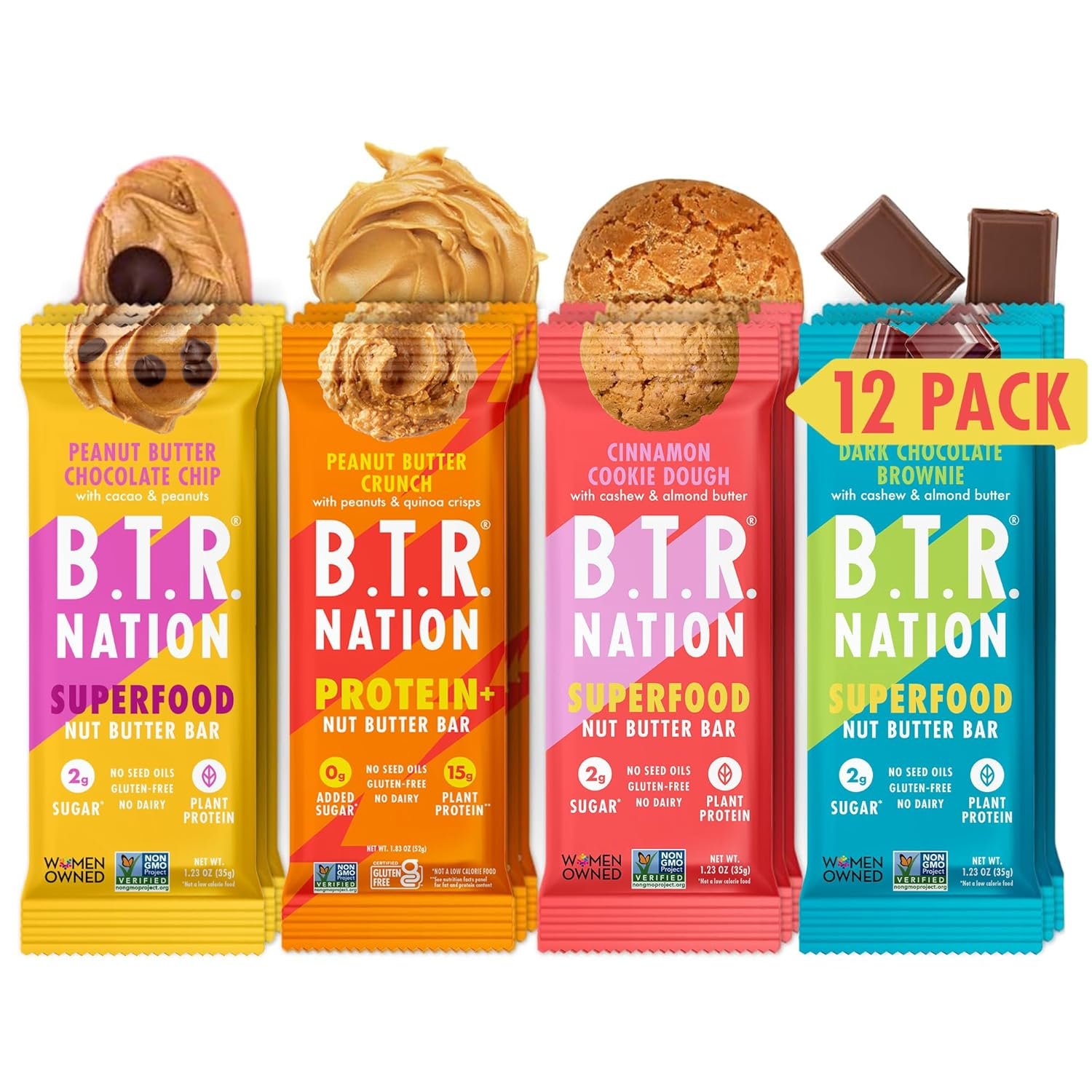 B.T.R. Nation Superfood Keto Protein Bar – Plant Based Vegan Protein | (12 Pack) Variety Pack | Low Carb Food, Low Calorie, Gluten Free, No Sugar Alcohols, Boosted with Superfoods