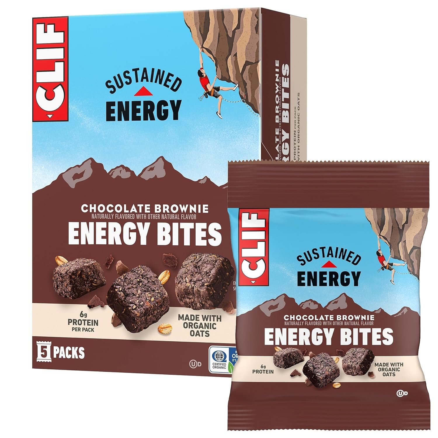 CLIF BAR Energy Bites – Chocolate Brownie – Made with Organic Oats – 6g Plant Based Protein – Non-GMO (5 Packs)