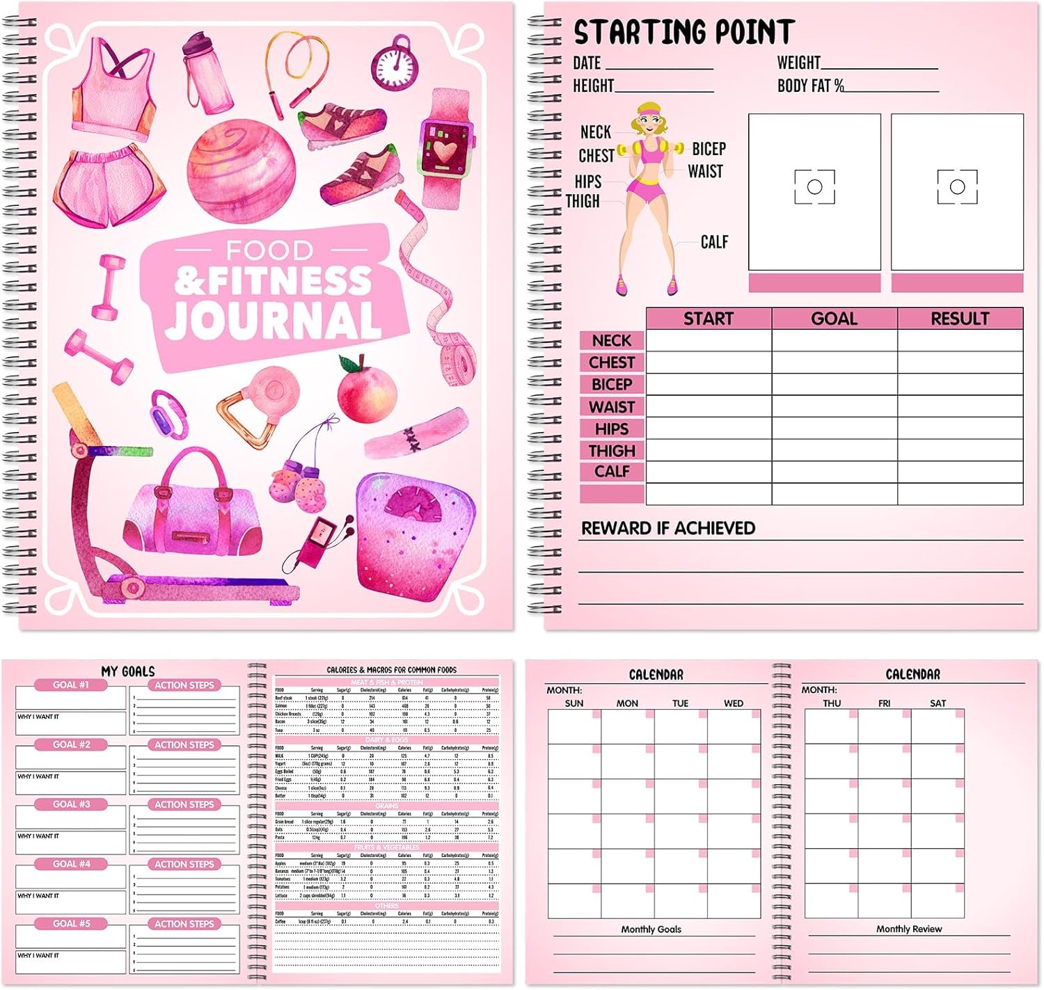 Harloon Food and Fitness Journal for Women Weight Loss Tracker Planner Workout Dairy Wellness Log Notebook with Calendar Calorie Counter Diet Meals Christmas Health Gift for Women Mom Wife, 8.5 x 11”