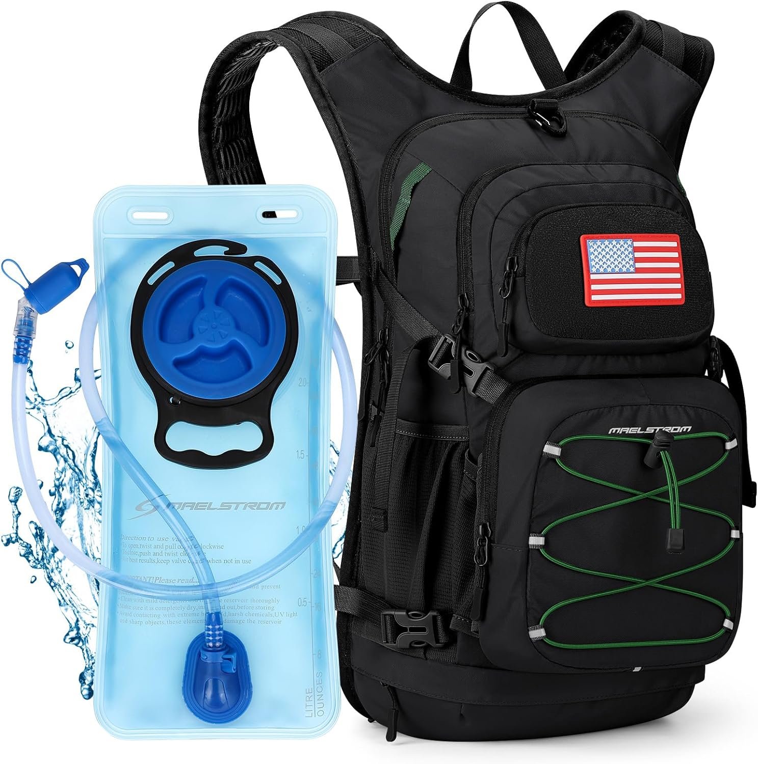 Maelstrom Hydration Hiking Backpack with 2L/3L Water Bladder, High Flow Bite Valve Water Backpack for Men Women Lightweight Insulation for Hiking, Cycling, Running, Climbing, Camping