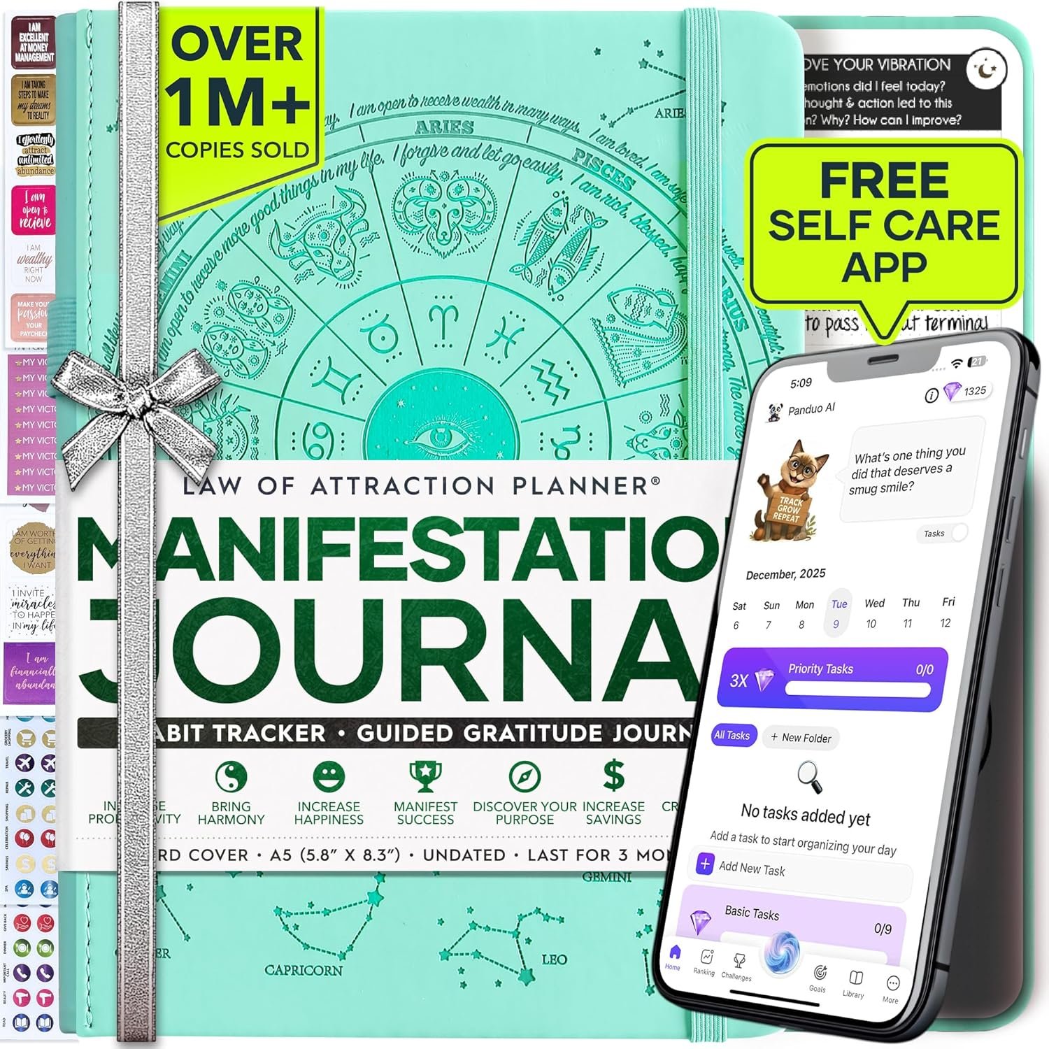 Manifestation Journal for Women and Men — 5 Minute Manifesting and Goals Journal | 3 Month Undated Daily Planner | Law of Attraction Planner, Affirmations, Gratitude | Vision Board + Stickers