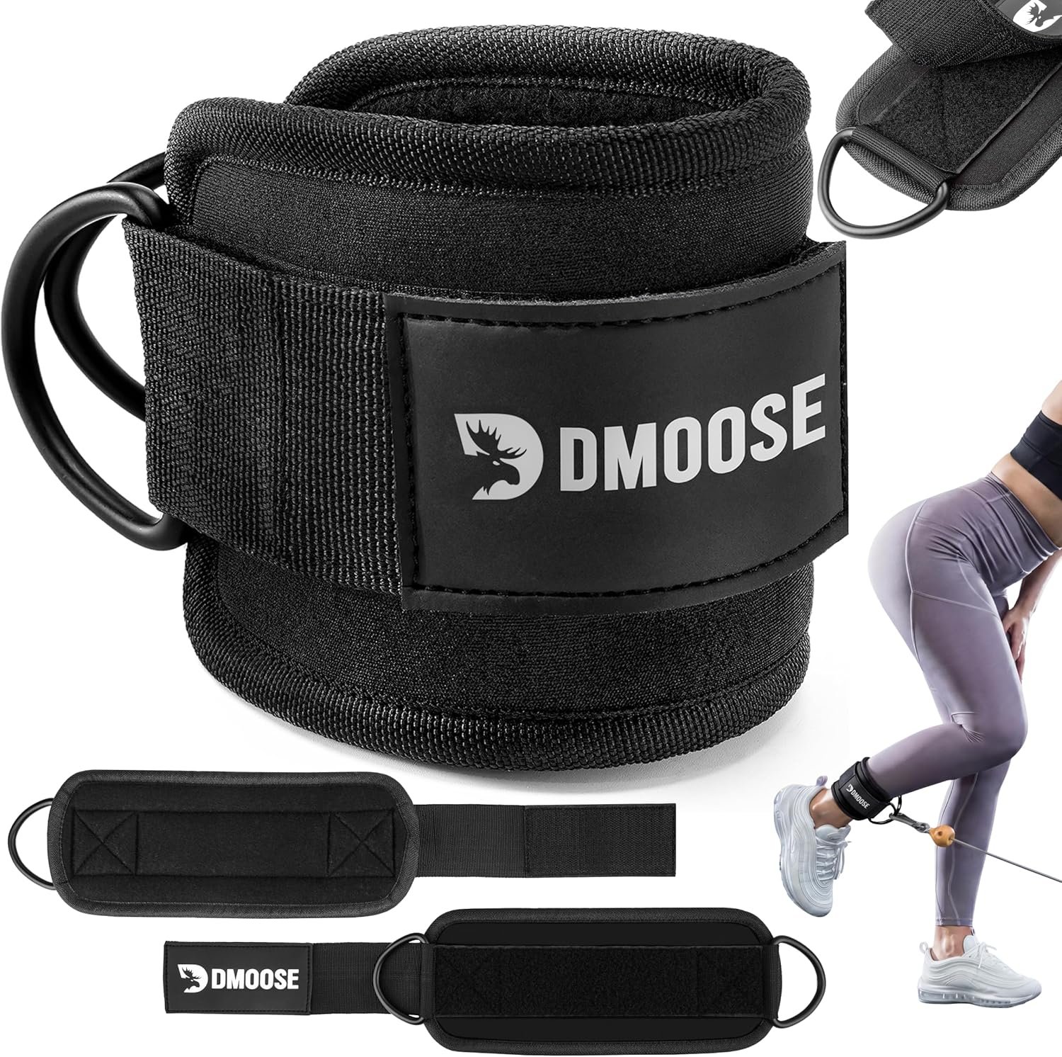 DMoose Fitness Ankle Strap for Cable Machine – One Size Fit with Premium Padding Cuffs, Ankle Bands for Working Out, Booty Workouts, Leg Extension, Hip Abductors, Kickbacks & Lower Body Exercises