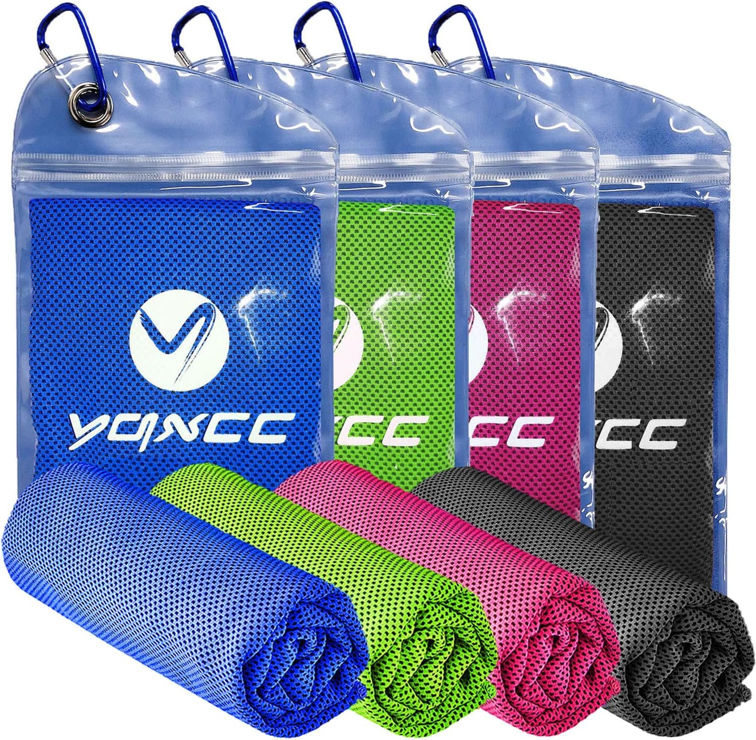 YQXCC 4 Pack Cooling Towels (47″x12″), Ice Cool Neck Towel, Soft Breathable Microfiber for Yoga, Golf, Gym, Running, Camping & Hot Weather
