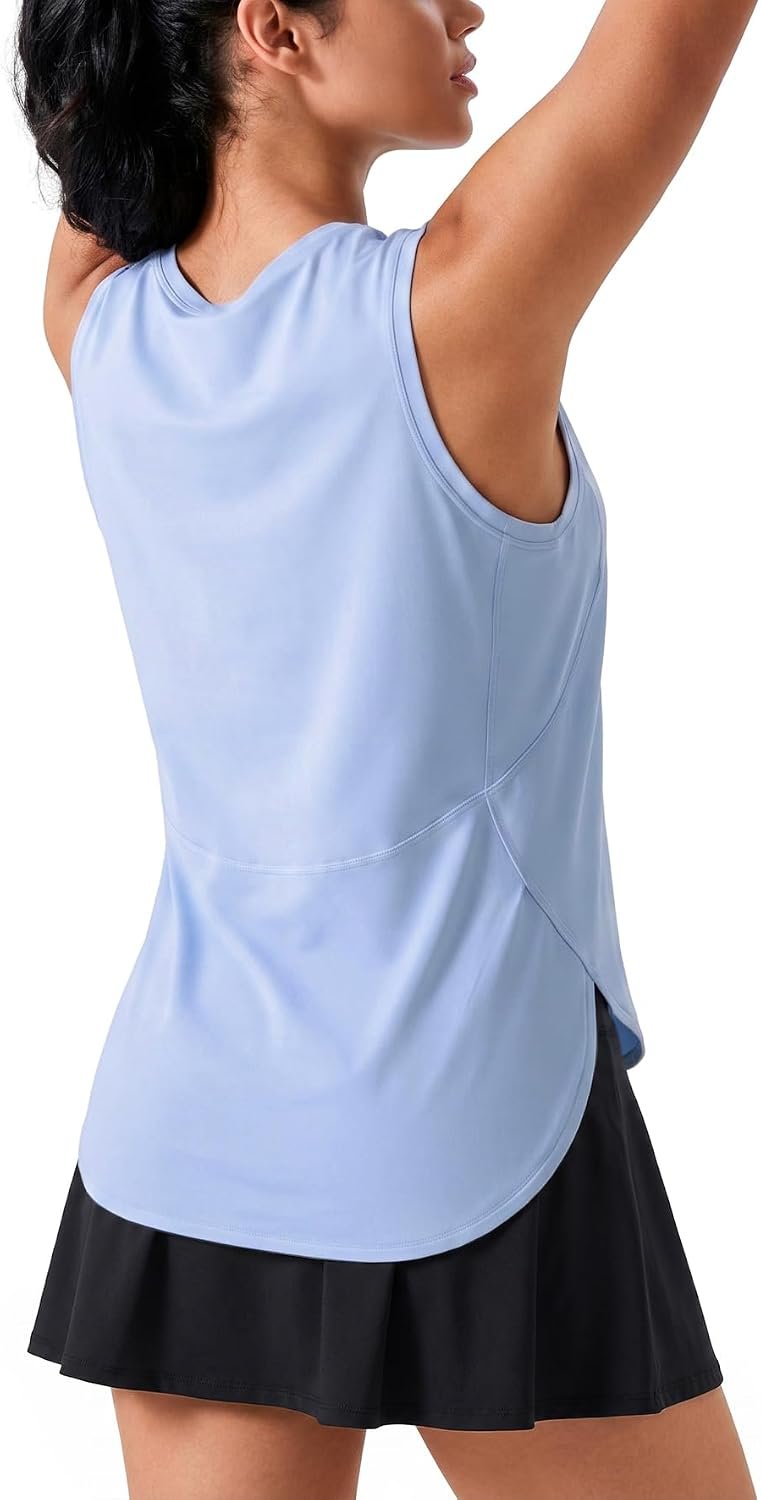 JOYSPELS Ice Silk Workout Tank Top Loose Fit Yoga Shirts UPF 50+ | Lightweight, Breathable, Not See-Through, Hides Belly Covers Butt, Side Slits, Easy to Wash