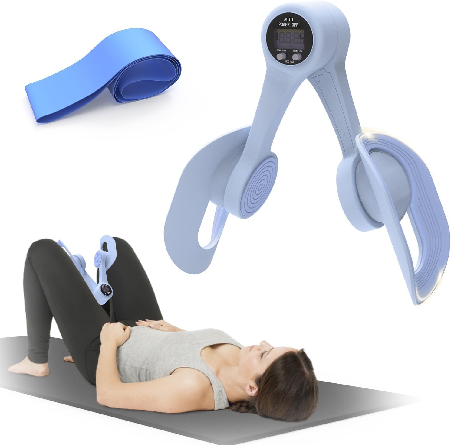 Thigh Trainer with LED Display – Pelvic Floor Trainer for Hip, Leg, Arm | 360° Adjustable Inner Thigh Exerciser with 20LB Resistance Band, Home Workout Equipment for Women