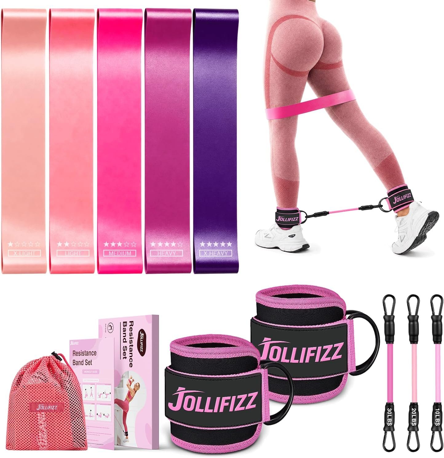 Ankle Resistance Bands with Cuffs &Booty Bands Set,Ankle Straps for Cable Machines for Leg,Booty,Glute,Hip,Butt,Workout Home Gym Equipment,Exercise Bands for Fitness,Yoga,Physical Therapy