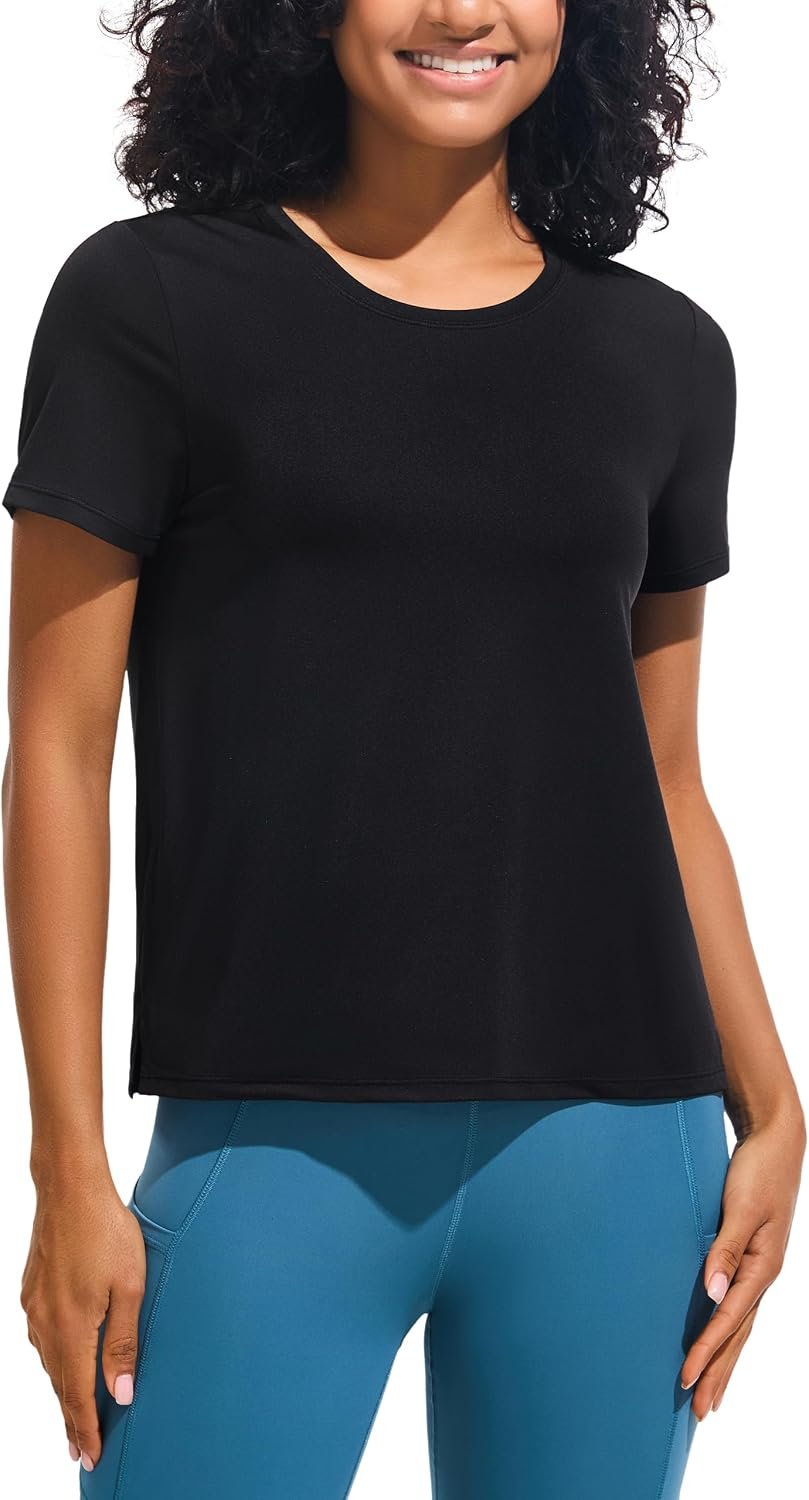 Ice Silk Women’s Short Sleeve Workout Shirts Loose Fit Side Slits Athletic Tee Tops