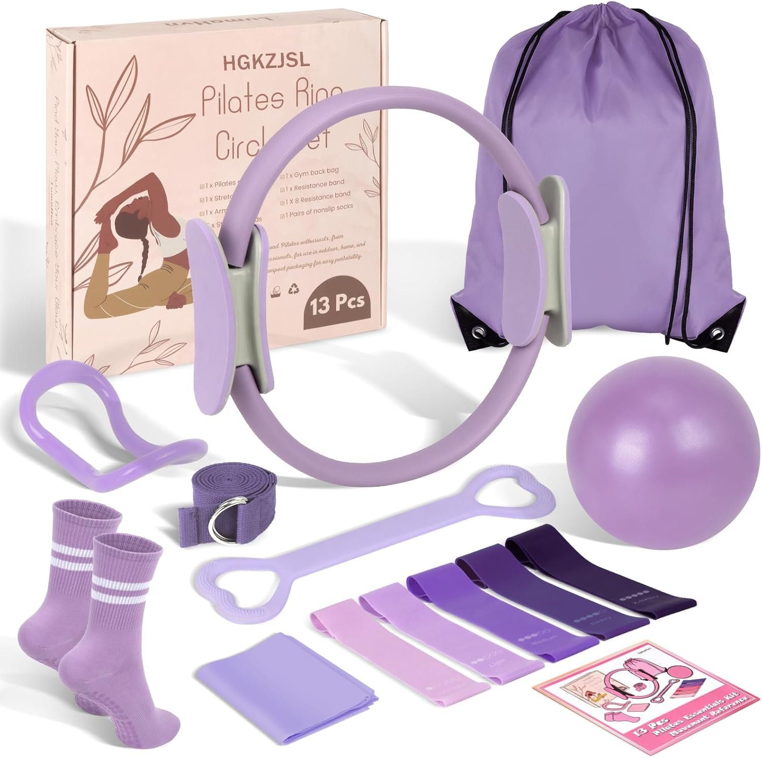 Pilates Kit for Women 13PCS, Pilates Ring Ball Resistance Bands Workout Set | Pilates equipment set for women and beginners, at home pilates kit for mat workouts, toning, stretching and strength training