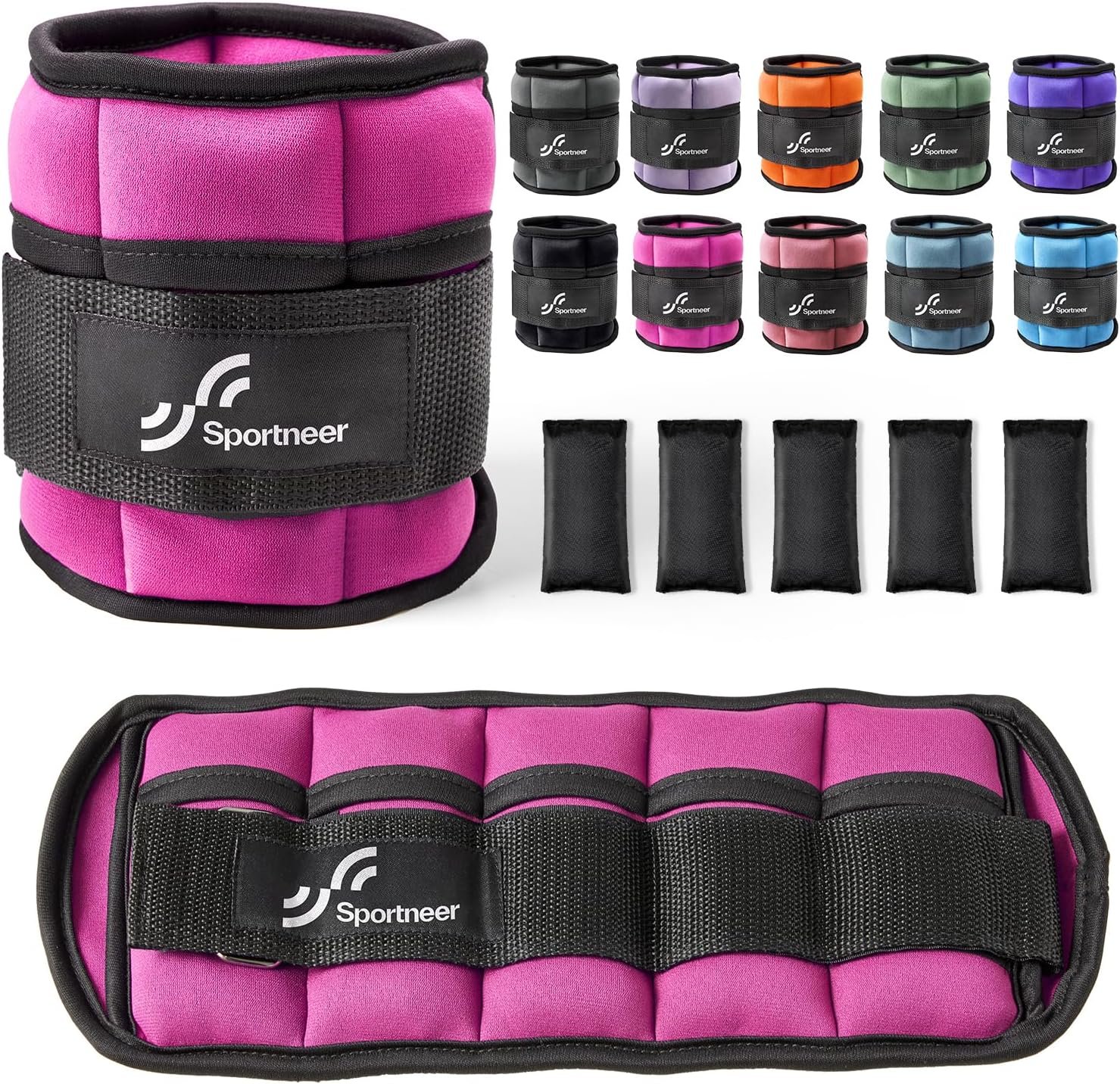 Sportneer Adjustable Ankle Weights, 2-10 lb per Pair, Removable Weights | Soft neoprene for women and men. Adjusts from 1-5 lb each for walking, running, Pilates, home workouts, physical therapy.