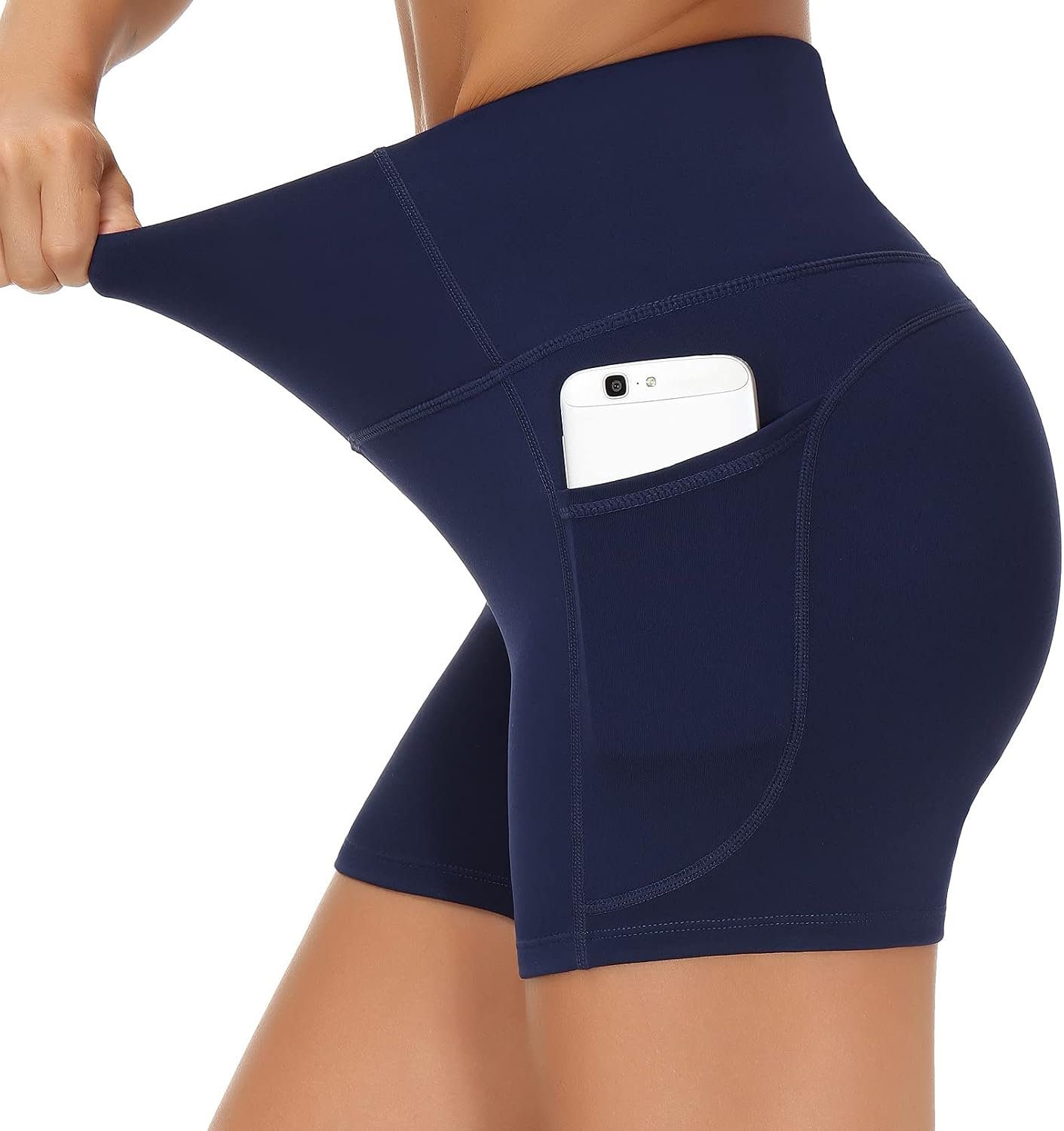 THE GYM PEOPLE High Waist Yoga Shorts for Women’s Tummy Control Fitness Athletic Workout Running Shorts with Deep Pockets