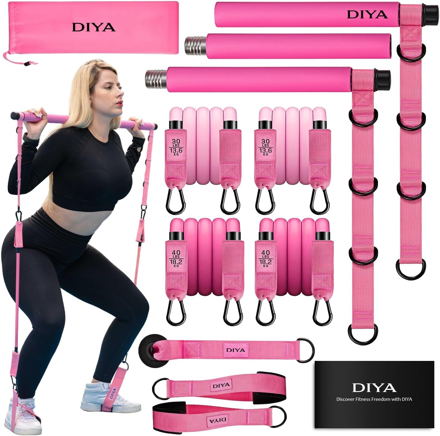 Pilates Bar Kit with Resistance Bands 140 lbs – Adjustable Portable Home Gym Workout Equipment for Women & Men – Full Body Fitness Bar for Legs, Glutes, Arms, Core & Back