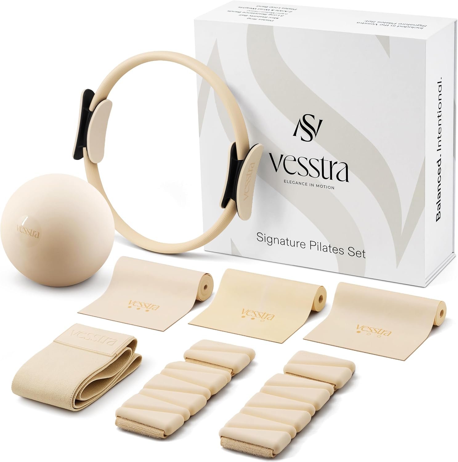 Signature Pilates Set – Complete Pilates Kit with Ring, Ball, Wrist and Ankle Weights & Resistance Bands for Home or Studio Workouts
