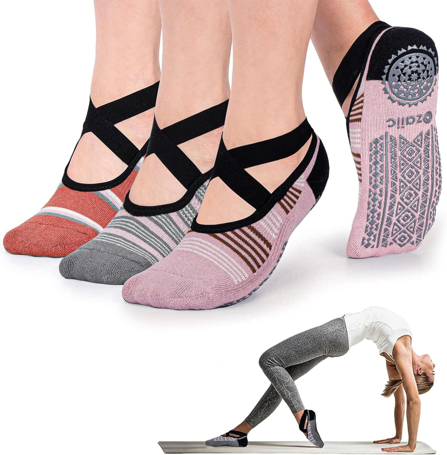 Ozaiic Pilates Socks for Women Non Slip Grip Yoga Barefoot Indoor Workout