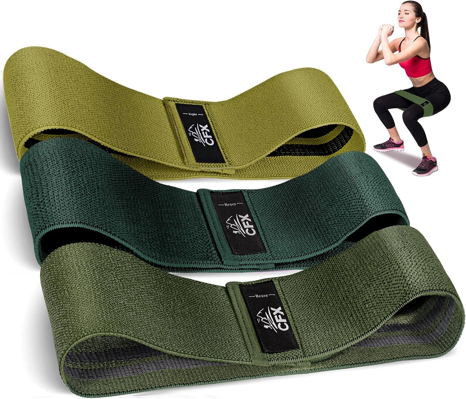 CFX Resistance Bands Set, Exercise Bands with Non-Slip Design for Hips & Glutes, 3 Levels Workout Bands for Women and Men, Booty Bands for Home Fitness, Yoga, Pilates