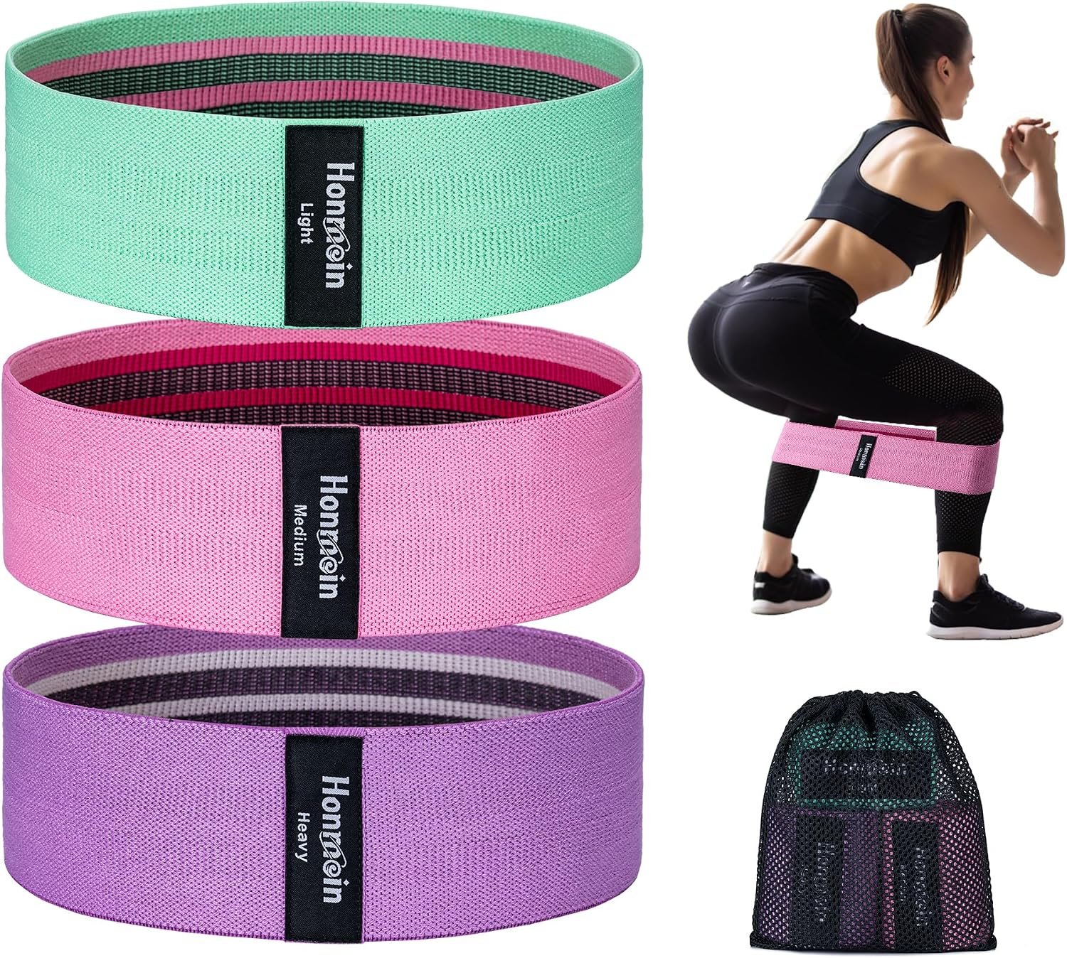 Resistance Bands for Working Out, 3 Levels Fabric Exercise Bands Set | Workout Bands Set for Women Men, Hip Legs Booty Bands for Home Fitness, Gym, Yoga, Pilates